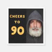 90th誕生日パーティー黒い金ゴールド応援写真 スタンダードカクテルナプキン (正面)