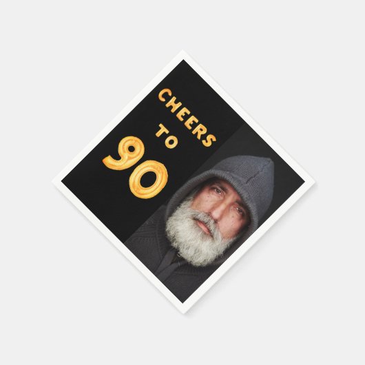 90th誕生日パーティー黒い金ゴールド応援写真 スタンダードカクテルナプキン (角)