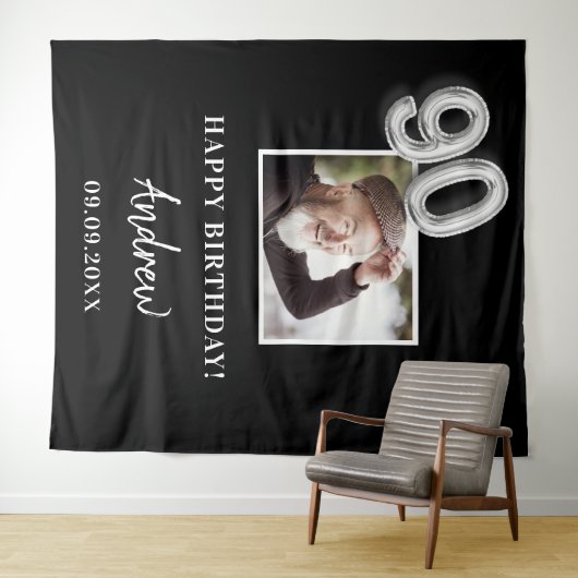 90th誕生日パーティー黒人写真名ガイ タペストリー (インサイチュ(横))