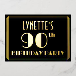 90th誕生日パーティー：アールデコを見る"90"，名前と 箔招待状