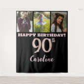 90th誕生日パーティー、バラ金ゴールドグリッター&3枚 タペストリー (正面)