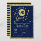 90th誕生日パーティー – 海軍金ゴールド任意の年 招待状 (正面/裏面)