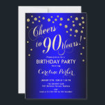 90th誕生日パーティー – 金ゴールドブ王室のルー 招待状<br><div class="desc">第90回バースデーパーティー女性や男性への招待。エレガントグリッターフェイク金ゴールドと青王室ののデザイン。機能スクリプトフォントと紙吹雪。応援90年！マイルストーンスタイリッシュのお祝いに最適。</div>