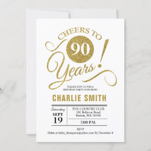 90th誕生日パーティー – 金ゴールドホワイト 招待状