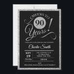90th誕生日パーティー – Silver Black ANY AGE 招待状<br><div class="desc">90th誕生日パーティーの招待男性へまたは女性。レトロな招待状スクリプトフォントスタイリッシュを搭載した白黒タイポグラフィカード。応援90年！任意のカスタマイズ年齢にすることができる。</div>