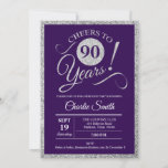 90th誕生日パーティー – Silver Purple ANY YEAR 招待状<br><div class="desc">90th誕生日パーティーの招待男性へまたは女性。紫と銀の招待状カードはレトロなスタイリッシュタイポグラフィスクリプトフォントを備えている。応援90年！任意のカスタマイズ年齢にすることができる。</div>