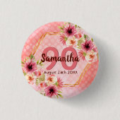 90th誕生日パーティーcoral金ゴールドダリア花 缶バッジ (正面)