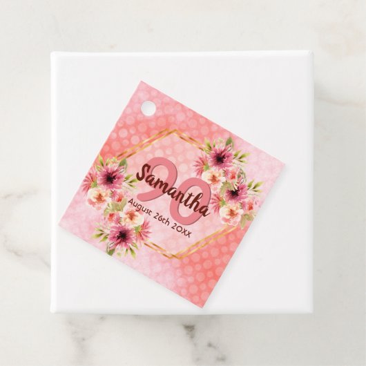 90th誕生日パーティーcoral金ゴールド花ありがとう フェイバータグ (インサイチュ)