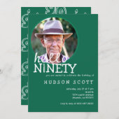 90th誕生日パーティーMens写真こんにちはNighty Green 招待状 (正面/裏面)