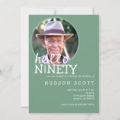 90th誕生日パーティーMens写真90 Sage Green 招待状 (正面)
