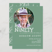 90th誕生日パーティーMens写真90 Sage Green 招待状 (正面/裏面)