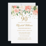 90th誕生日ピーチ金ゴールドフローラ招待状 招待状<br><div class="desc">リトル・ベイリー店のフローラブライダルシャワー招待状をもっと！</div>