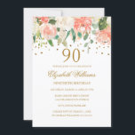 90th誕生日ピーチ金ゴールドフローラ招待状 招待状<br><div class="desc">リトル・ベイリー店のフローラブライダルシャワー招待状をもっと！</div>