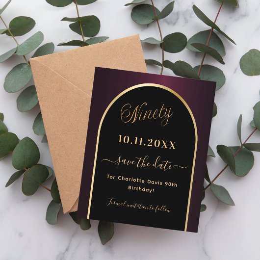 90th誕生日ブラックブルゴーニュ予算は日付を保存 チラシ