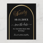 90th誕生日ブラック金ゴールドアーチ予算の日付を保存 チラシ (正面)