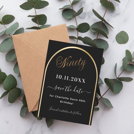 90th誕生日ブラック金ゴールドアーチ セーブザデート