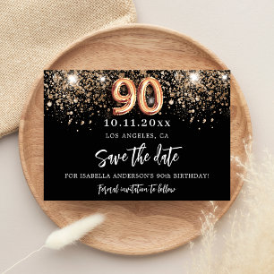 90th誕生日ブラック金ゴールドグリッター日付を保存 案内ポストカード