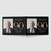 90th誕生日ブラック金ゴールドタイポグラフィクラスカスタム ゲストブック (全面)