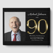 90th誕生日ブラック金ゴールドタイポグラフィクラスカスタム ゲストブック (裏面)