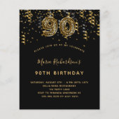 90th誕生日ブラック金ゴールドレオパード予算招待状 チラシ (正面)