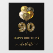 90th誕生日ブラック金ゴールドレオパード名スクリプト ウィンドウサイン (シート)