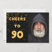 90th誕生日ブラック金ゴールド応援写真 招待状 (正面)