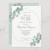 90th誕生日ユーカリプトゥスシックジオメトリックエレガント 招待状 (正面/裏面)