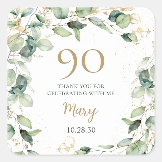 90th誕生日ユーカリ スクエアシール (正面)