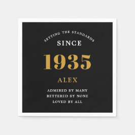 90th誕生日名1935ブラック金ゴールドシック スタンダードカクテルナプキン