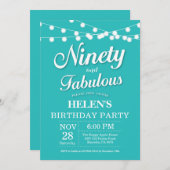 90th誕生日招待状アクアターコイズファブラス 招待状 (正面/裏面)