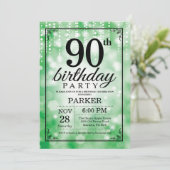 90th誕生日招待状グリーングリッター 招待状 (スタンド正面)