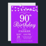 90th誕生日招待状パープルラベンダー薄紫 招待状<br><div class="desc">90番目の誕生日招待状（ストリングライト付き）。紫のラベンダー薄紫の背景。女性女性エレガントのモダンお前。 13日16日18日21日21日30日30日40日60日70日80日90日100日、年齢に関係なく。さらにカスタマイズするには、「クリック カスタマイズ   」ボタンをクリックし、デザインツールを使用してこのテンプレートを変更してください。</div>