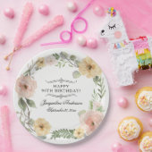 90th誕生日水彩フローライエローピンクローズ ペーパープレート (パーティー)