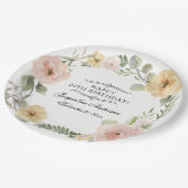 90th誕生日水彩フローライエローピンクローズ ペーパープレート (アングル)