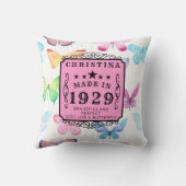 90th誕生日1929生まれバタフライあなたの名前を追加 クッション (裏面)