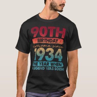 90th誕生日90歳のギフトヴィンテージ1934制限 tシャツ