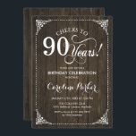 90th誕生日-素朴 Wood 招待状<br><div class="desc">90番目の誕生日招待状。暗褐色のエレガント木模様とスクリプトフォントを持つヴィンテージ素朴なデザイン。応援90年！どんなパーソナライズされた時代にも入る！メッセージもしの詳細なカスタマイズが必要。</div>
