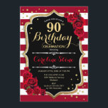 90th誕生日 – 赤金ゴールド白黒ストライプバラ 招待状<br><div class="desc">第90誕生日招待状マルサラエレガントワインレッド白黒デザインとグリッター金ゴールドフェイク。暗赤色のストライプバラ。エレガントな誕生日パーティーに最適。</div>