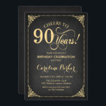 90th誕生日 – 黒板金ゴールド 招待状<br><div class="desc">90番目の誕生日招待状。エレガントヴィンテージブラックとフェイク金ゴールドデザインと黒板パターンとスクリプトフォント。応援90年！どんなパーソナライズされた時代にも入る！メッセージもしの詳細なカスタマイズが必要。</div>