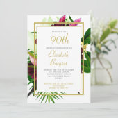 90TH金ゴールドコーラルフローラモダン誕生日 招待状 (スタンド正面)