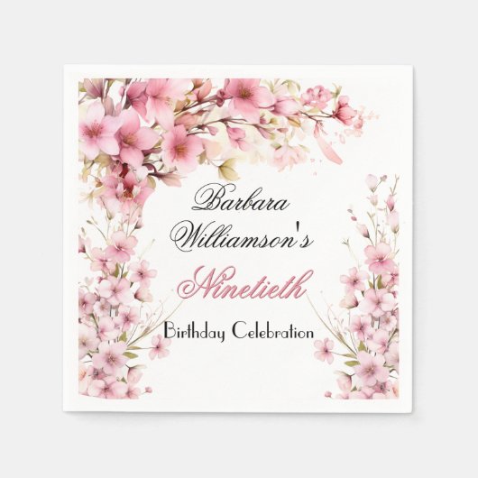 90Th Any Year誕生日絵を描フローラ スタンダードカクテルナプキン (正面)