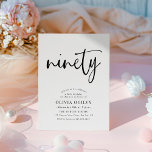 90th B&W誕生日パーティスクモダンリプトタイポグラフィ 招待状<br><div class="desc">このモダン白黒デザインは、台本スタイル書の「90」という言葉と、セリフフォントで構成されたエレガントな間隔のモダンタイポグラフィが特徴クラシカルである。招待状は、黒と有彩色のグレーの繊細な繰り返し三角形パターンに逆に。適男性へ切な女性。角のスタイルと豪華な紙ストックを持つプリントされたZazzle招待状から選択する違うか、必要に応じて紙とデジタル招待状を送信できるようにもし、すぐにダウンロードする。</div>