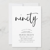 90th B&W誕生日パーティスクモダンリプトタイポグラフィ 招待状 (正面)