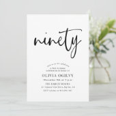 90th B&W誕生日パーティスクモダンリプトタイポグラフィ 招待状 (スタンド正面)