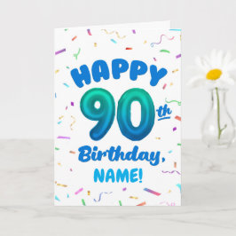 90th Balloon Number Custom Name Birthday Card カード