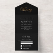 90th birthdayブラック金ゴールドスクリプトrsvp オールインワン招待状 (内側)