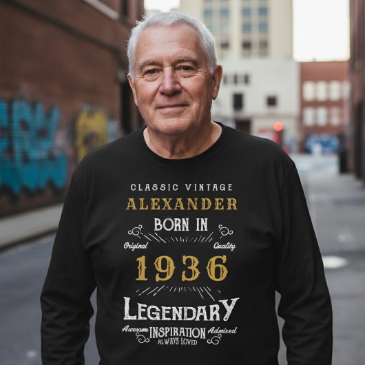 90th Birthday 1936 Add Name Black Gold Legendary Tシャツ