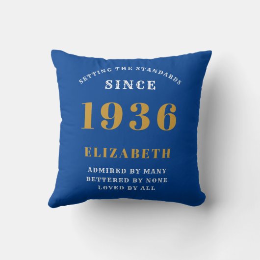90th Birthday 1936 Add Name Blue Gold Personalized クッション (裏面)