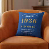 90th Birthday 1936 Add Name Blue Gold Personalized クッション