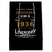 90th Birthday 1936 Add Name Legend Black Gold ミディアムペーパーバッグ (裏面)